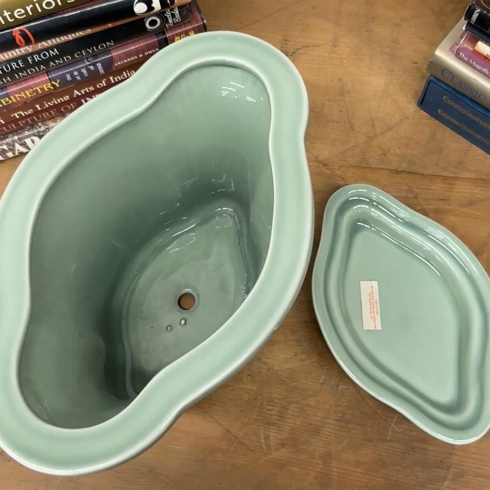 Green Ceramic Planter with Footed Tray - FEA Home
