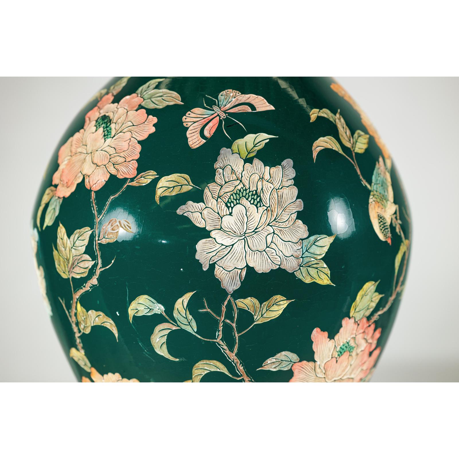 Green Ceramic Vase with Birds, Butterflies, and Floral Decoration-11. Asian &amp; Chinese Furniture, Art, Antiques, Vintage Home Décor for sale at FEA Home