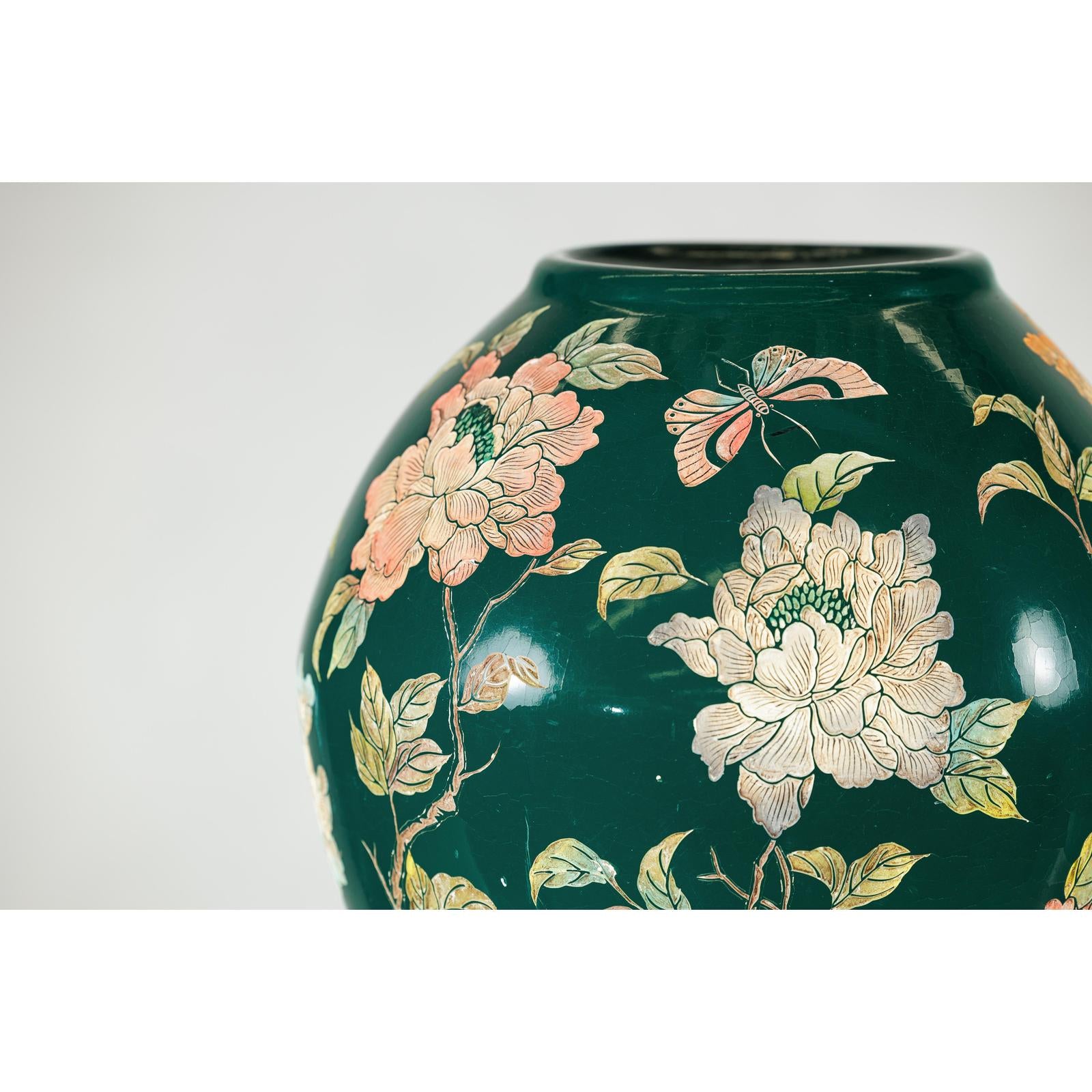 Green Ceramic Vase with Birds, Butterflies, and Floral Decoration-13. Asian &amp; Chinese Furniture, Art, Antiques, Vintage Home Décor for sale at FEA Home