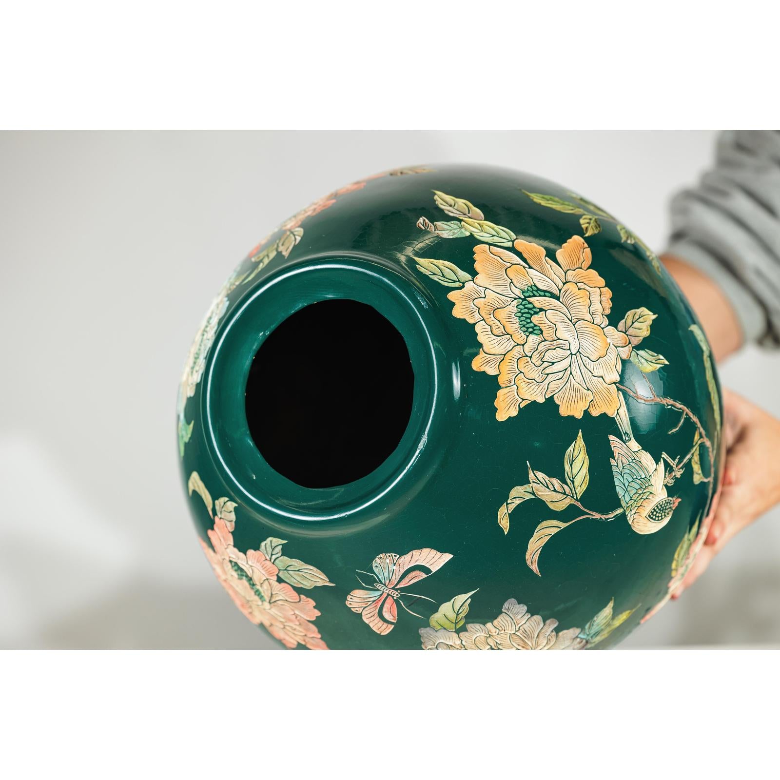 Green Ceramic Vase with Birds, Butterflies, and Floral Decoration-14. Asian &amp; Chinese Furniture, Art, Antiques, Vintage Home Décor for sale at FEA Home