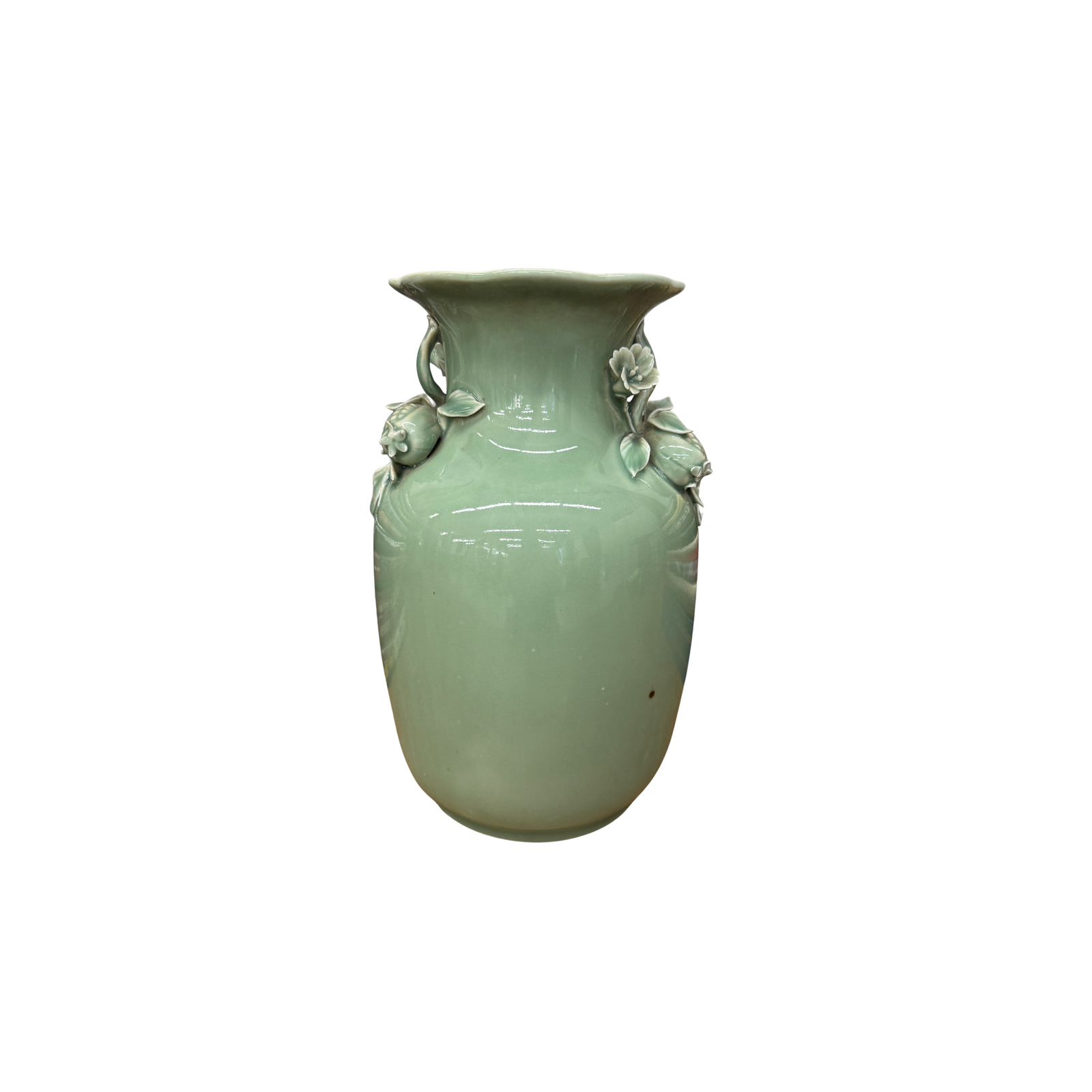 Green Ceramic Vase with Botanical Theme Handles - FEA Home