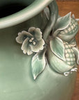 Green Ceramic Vase with Botanical Theme Handles - FEA Home
