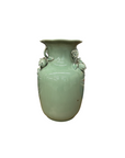 Green Ceramic Vase with Botanical Theme Handles - FEA Home