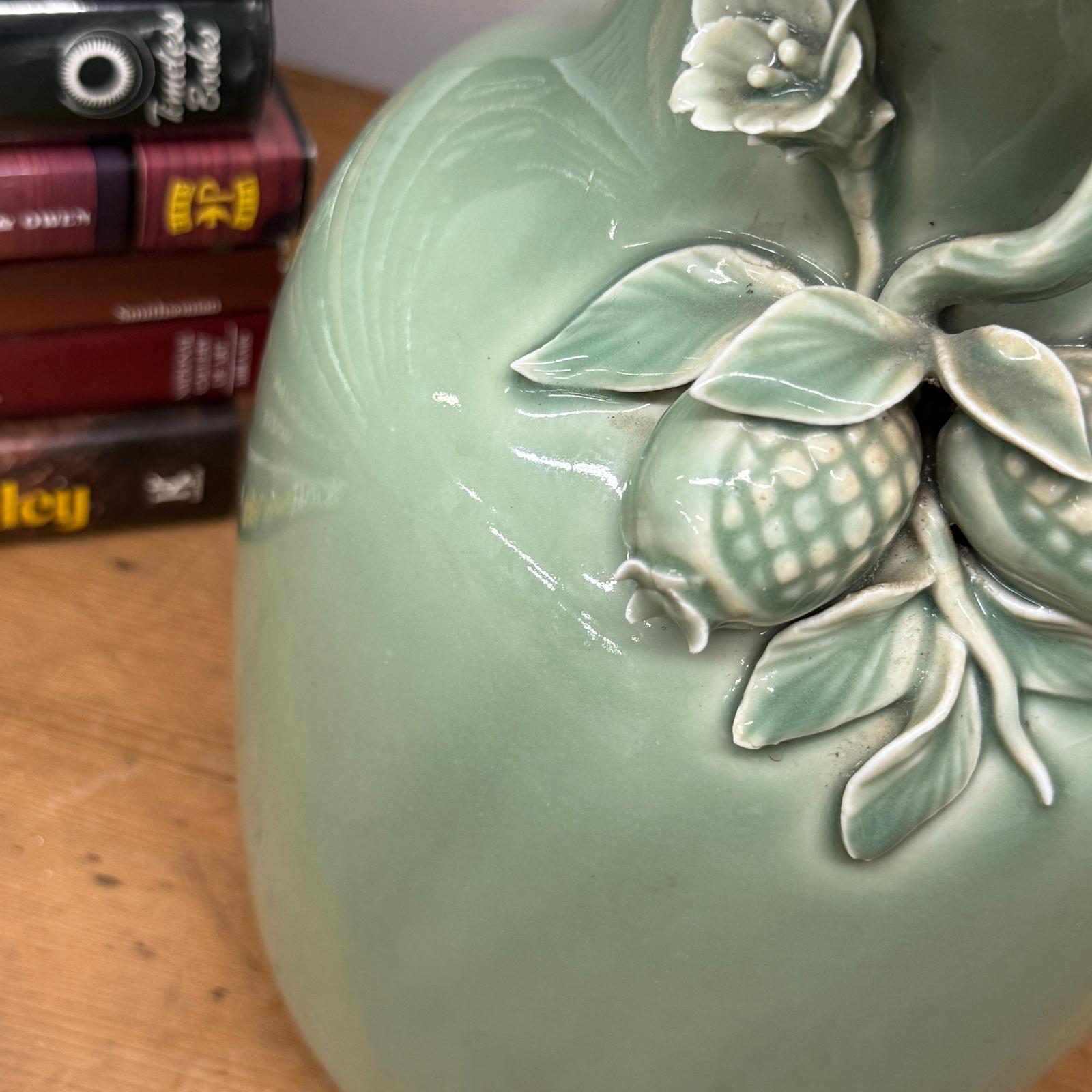 Green Ceramic Vase with Botanical Theme Handles - FEA Home