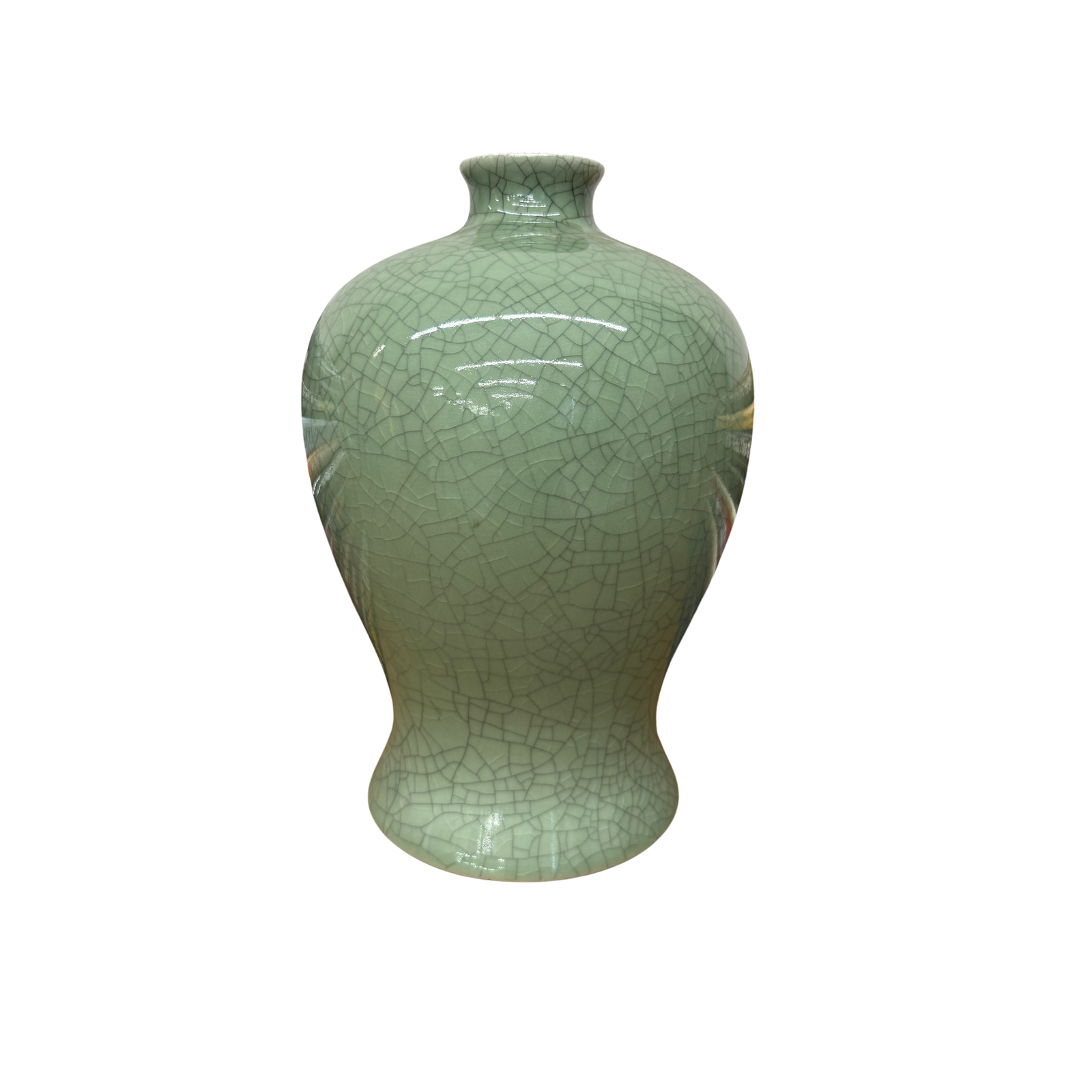 Green Crackle Ceramic Vase with Classic Curved Silhouette, SKU , image 1