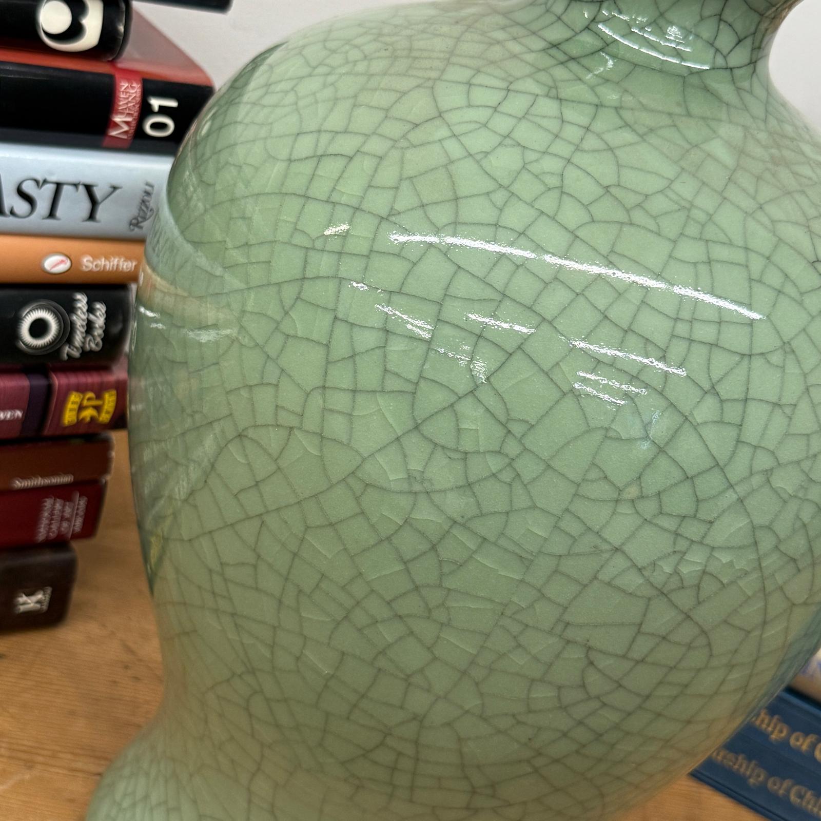 Green Crackle Ceramic Vase with Classic Curved Silhouette, SKU , image 2