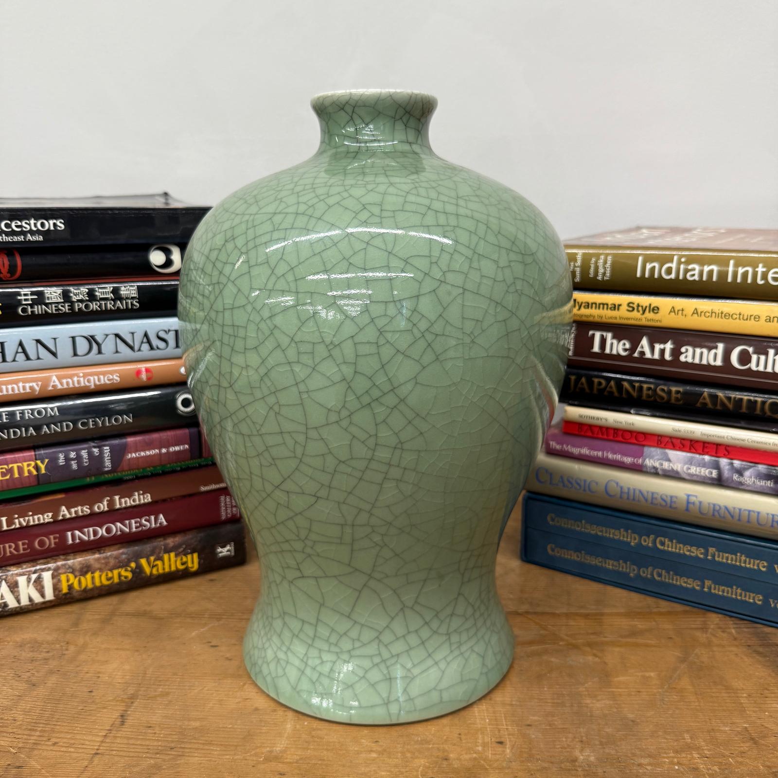Green Crackle Ceramic Vase with Classic Curved Silhouette, SKU , image 4