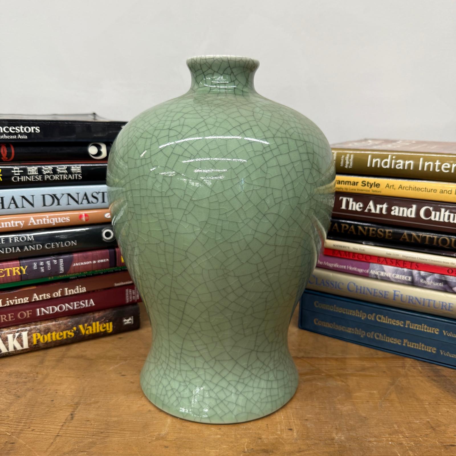 Green Crackle Ceramic Vase with Classic Curved Silhouette, SKU , image 6