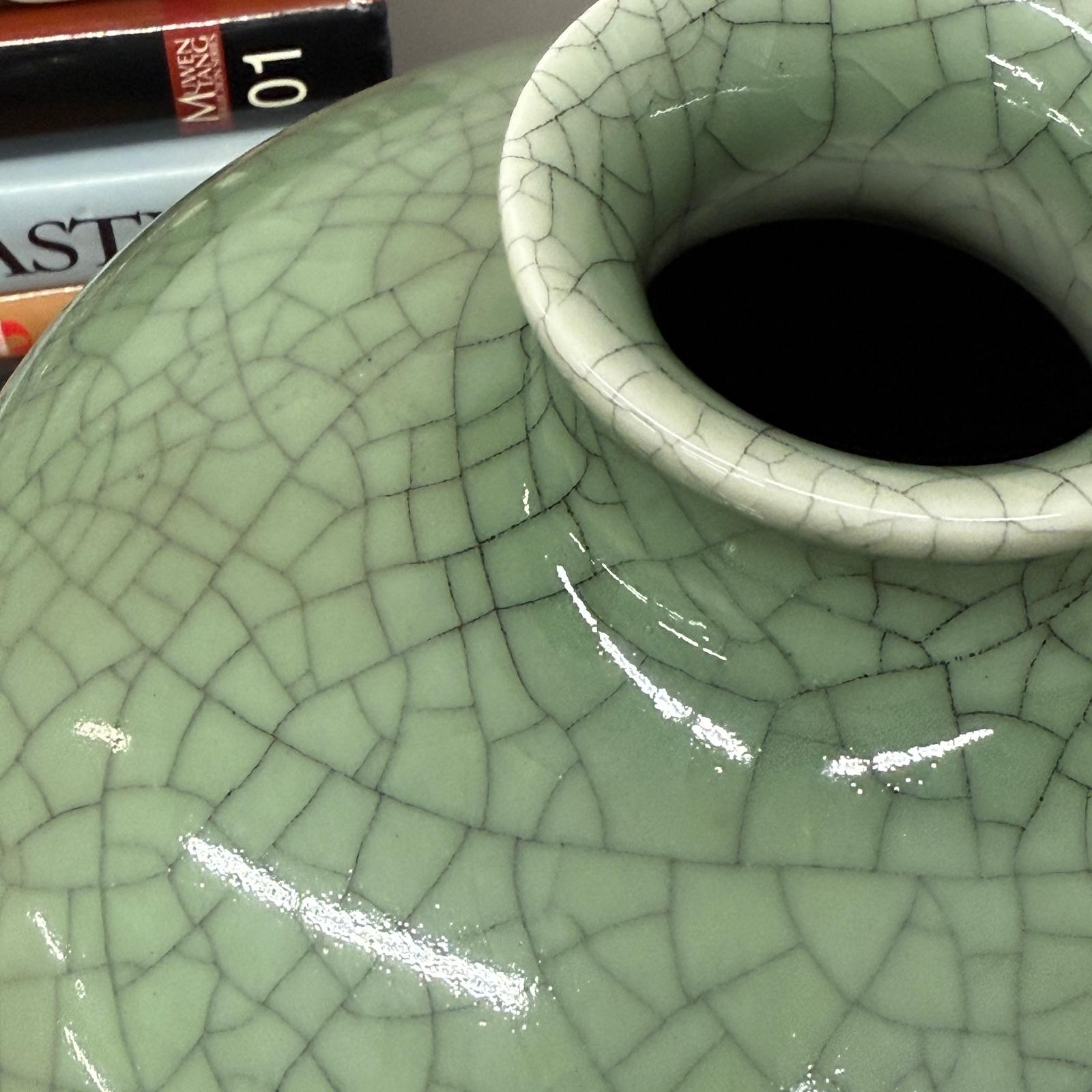 Green Crackle Ceramic Vase with Classic Curved Silhouette, SKU , image 7