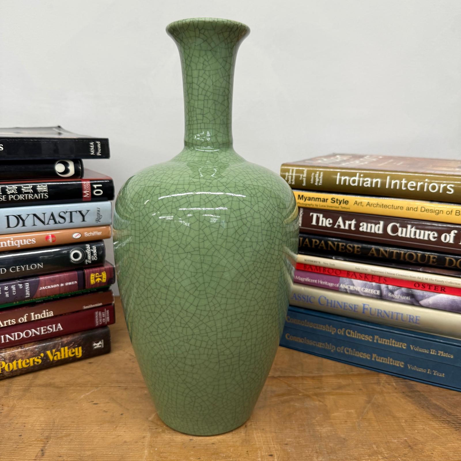 Green Crackle Ceramic Vase with Flared Opening, SKU , image 2