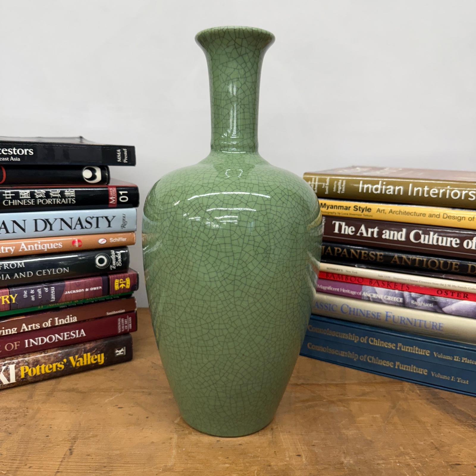 Green Crackle Ceramic Vase with Flared Opening, SKU , image 3
