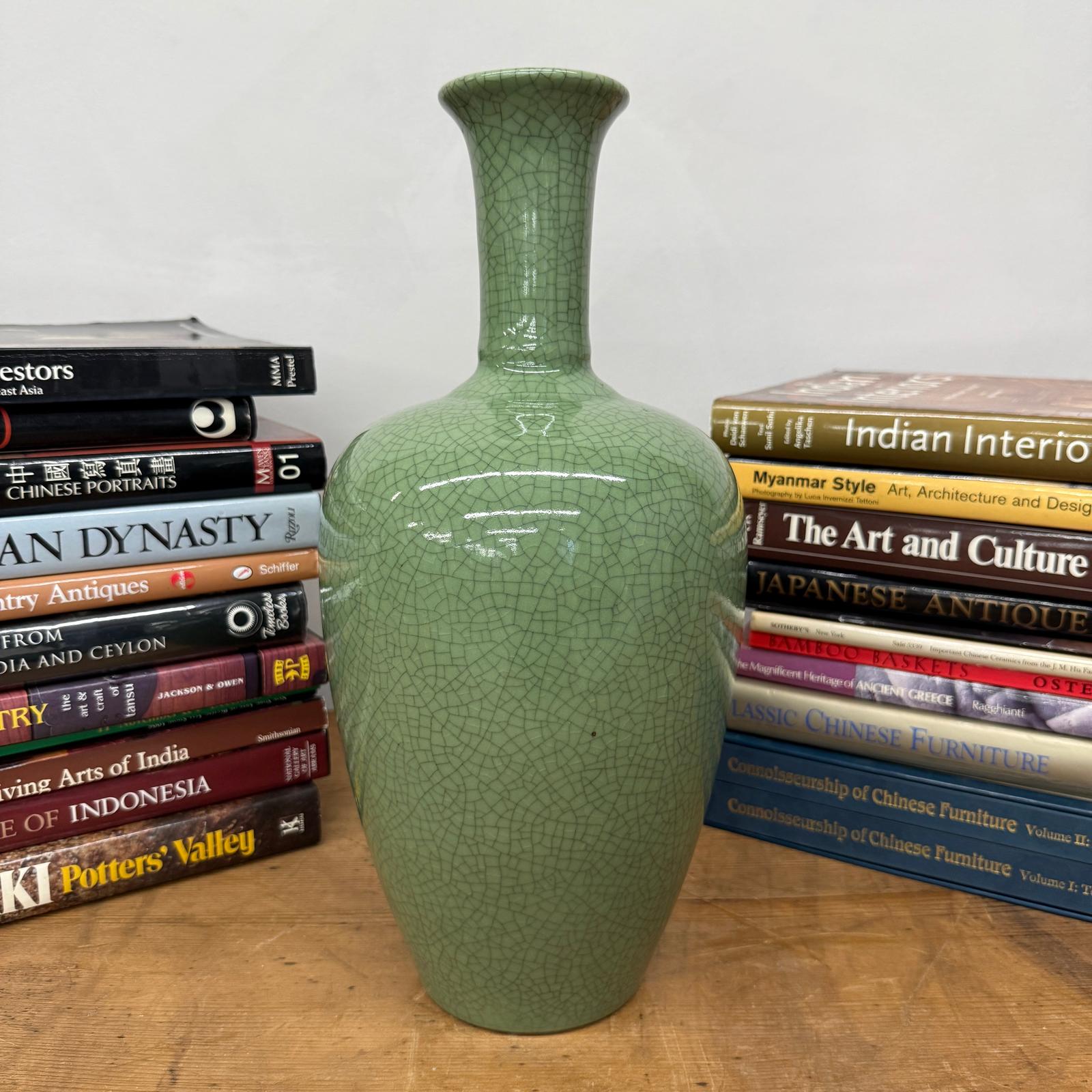 Green Crackle Ceramic Vase with Flared Opening, SKU , image 4