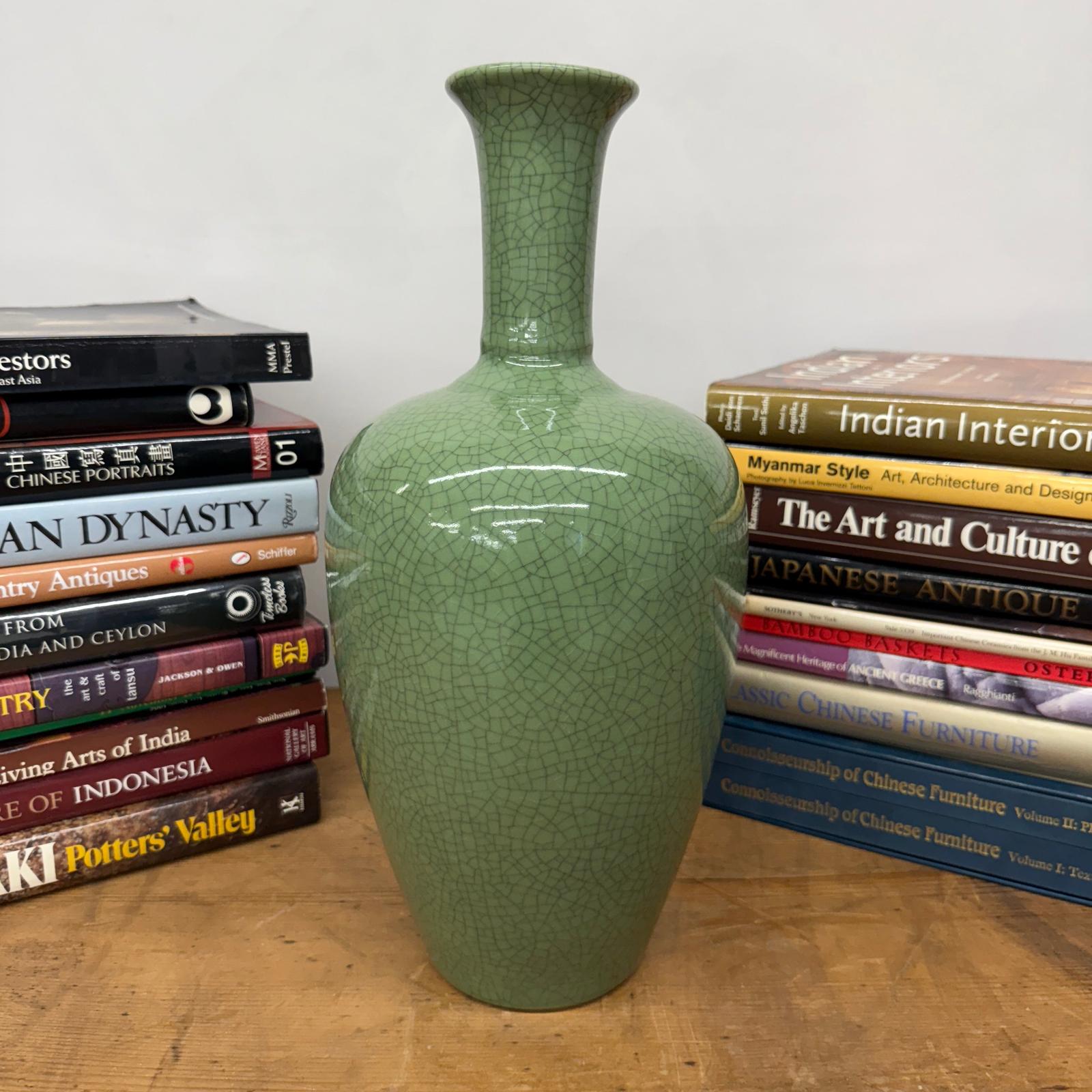 Green Crackle Ceramic Vase with Flared Opening, SKU , image 5