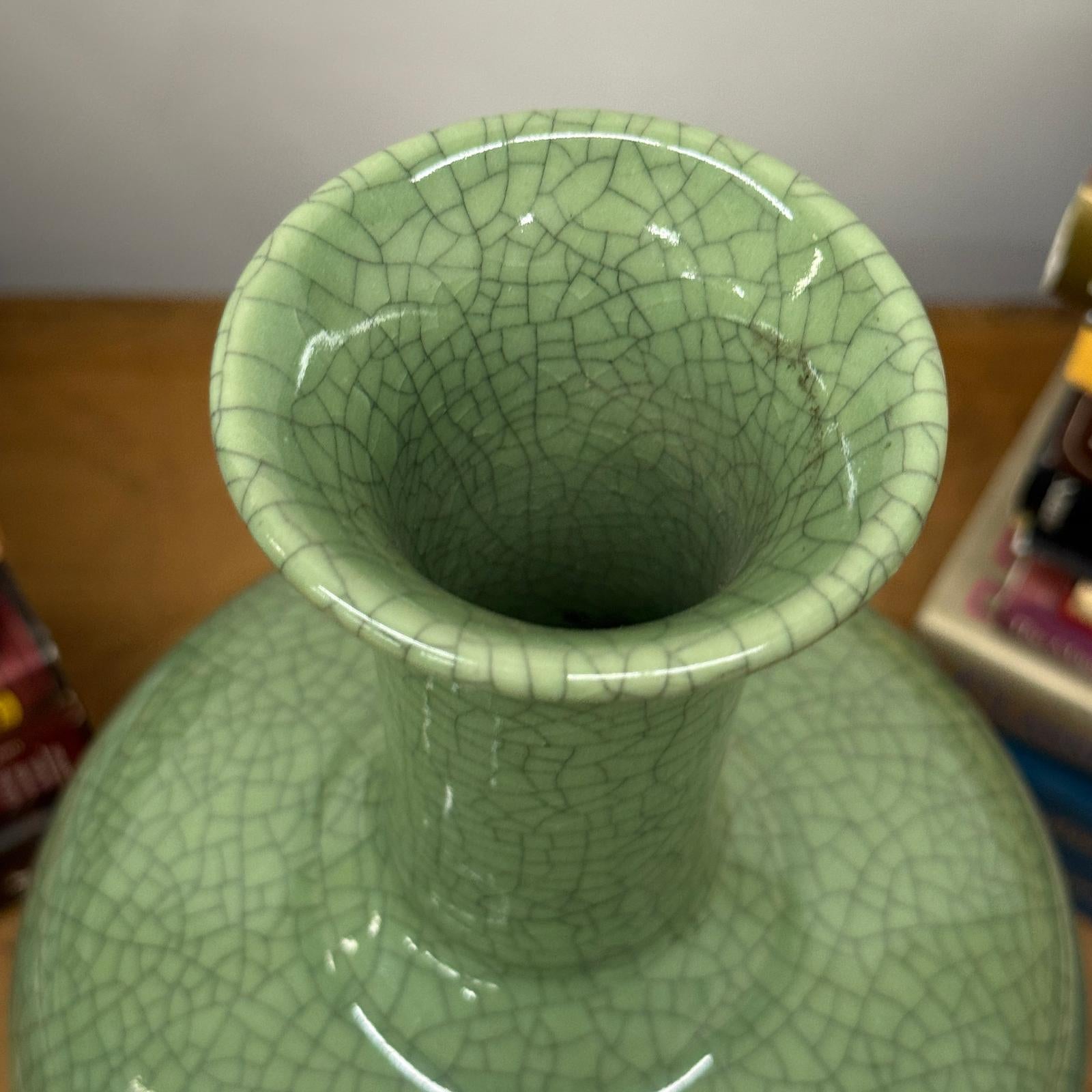Green Crackle Ceramic Vase with Flared Opening, SKU , image 8