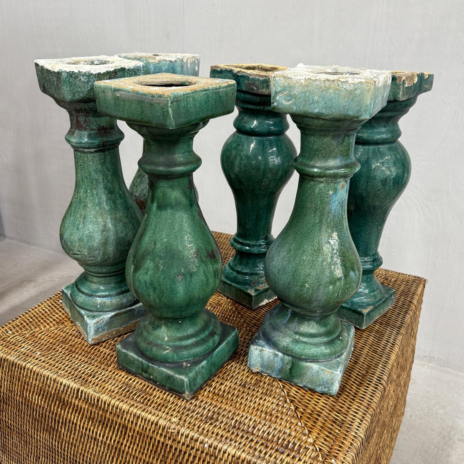 Green Glaze Ceramic Columns with Weathered Texture - FEA Home
