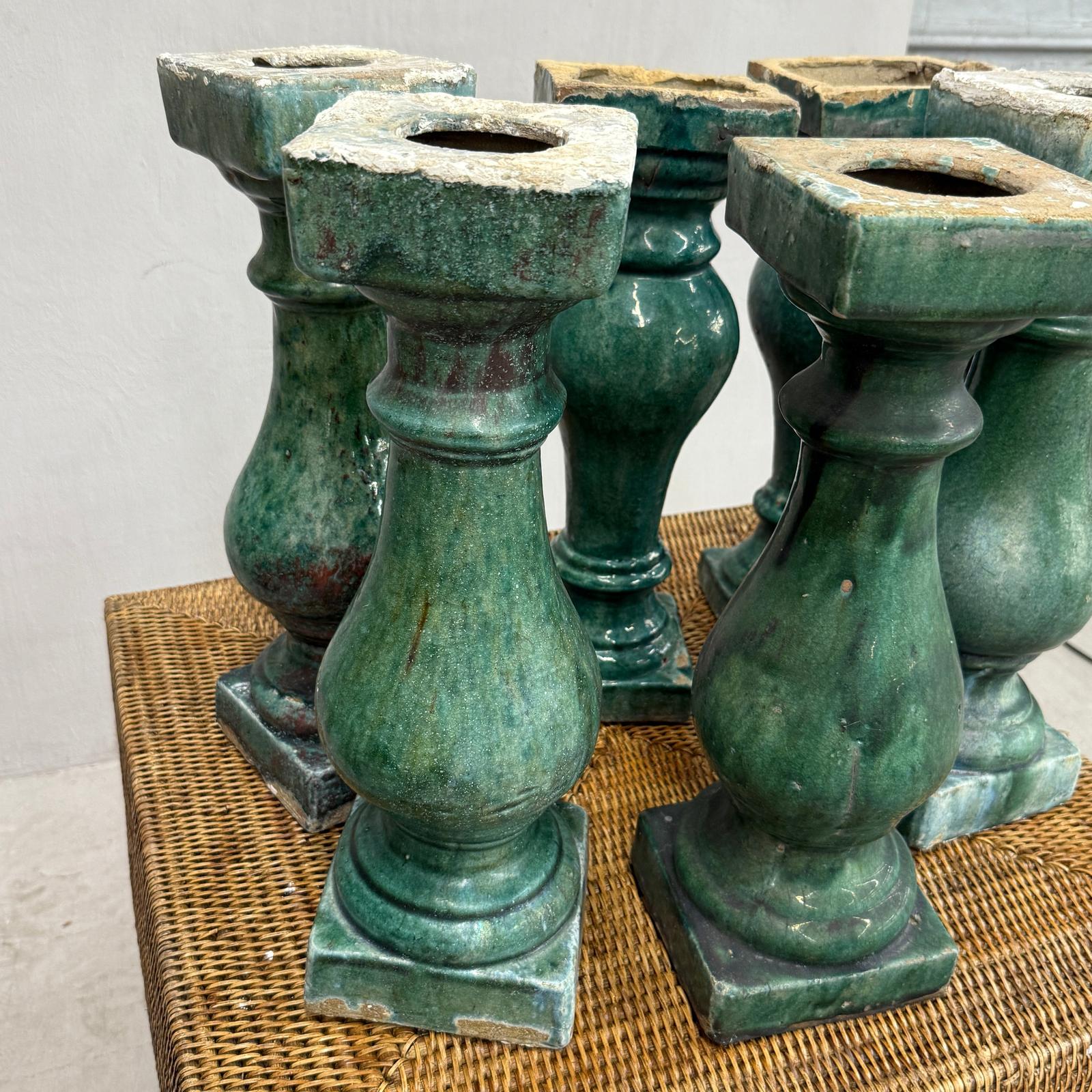 Green Glaze Ceramic Columns with Weathered Texture - FEA Home