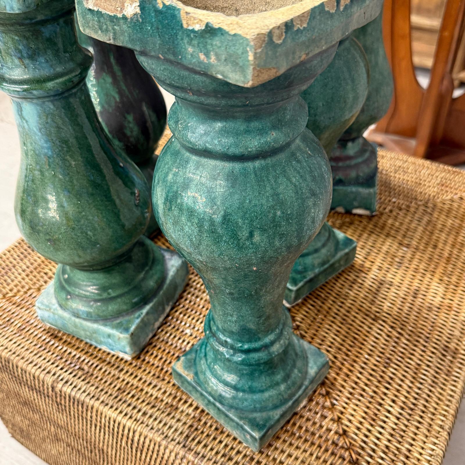 Green Glaze Ceramic Columns with Weathered Texture - FEA Home