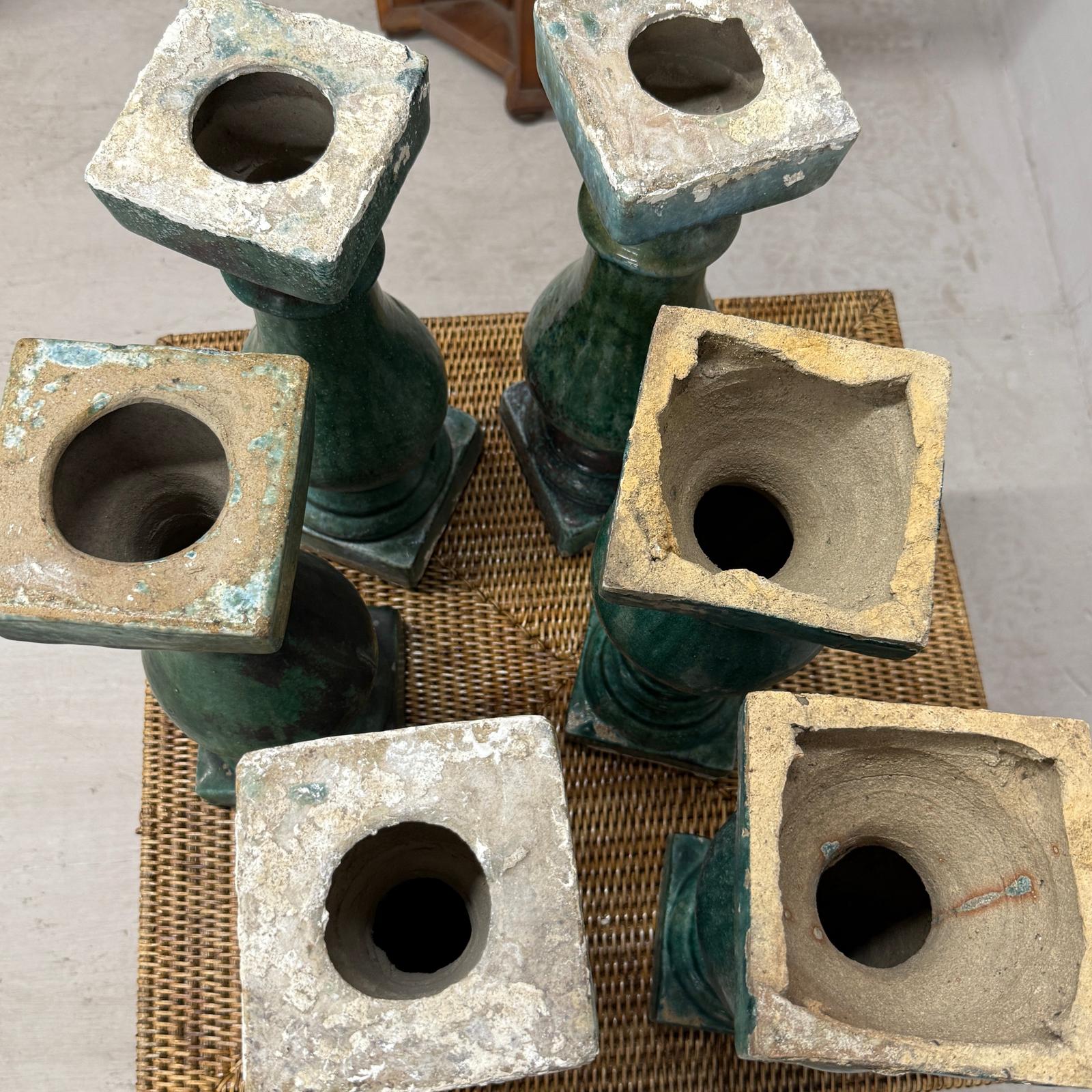 Green Glaze Ceramic Columns with Weathered Texture - FEA Home