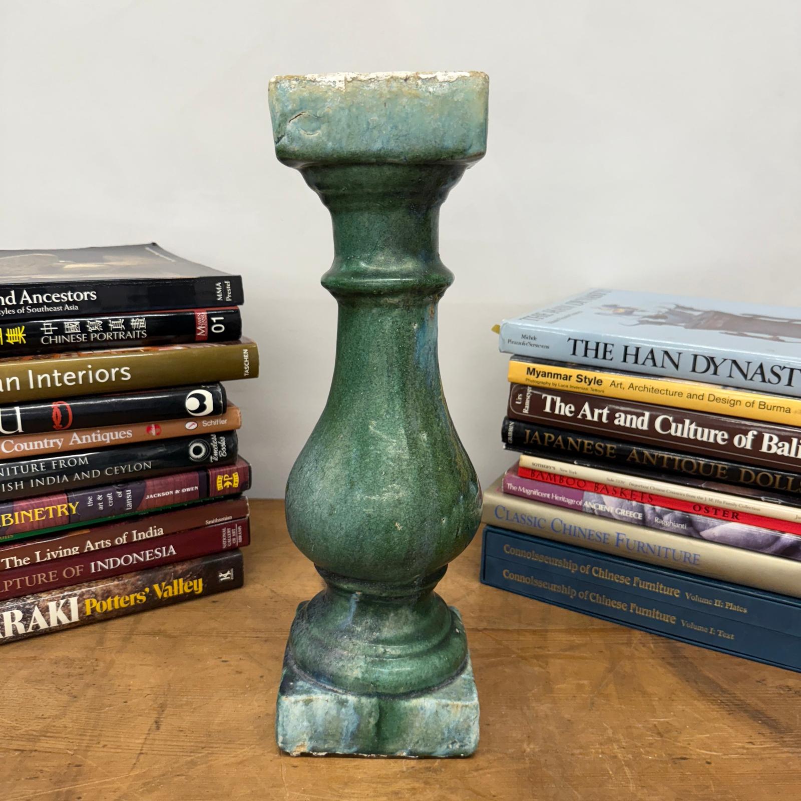Green Glaze Ceramic Columns with Weathered Texture - FEA Home
