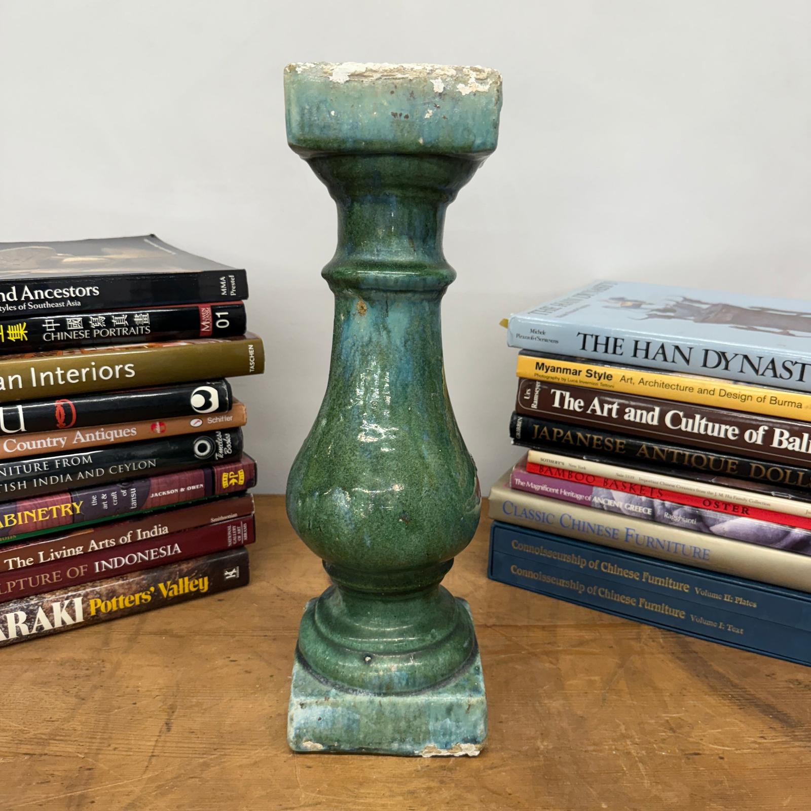 Green Glaze Ceramic Columns with Weathered Texture - FEA Home