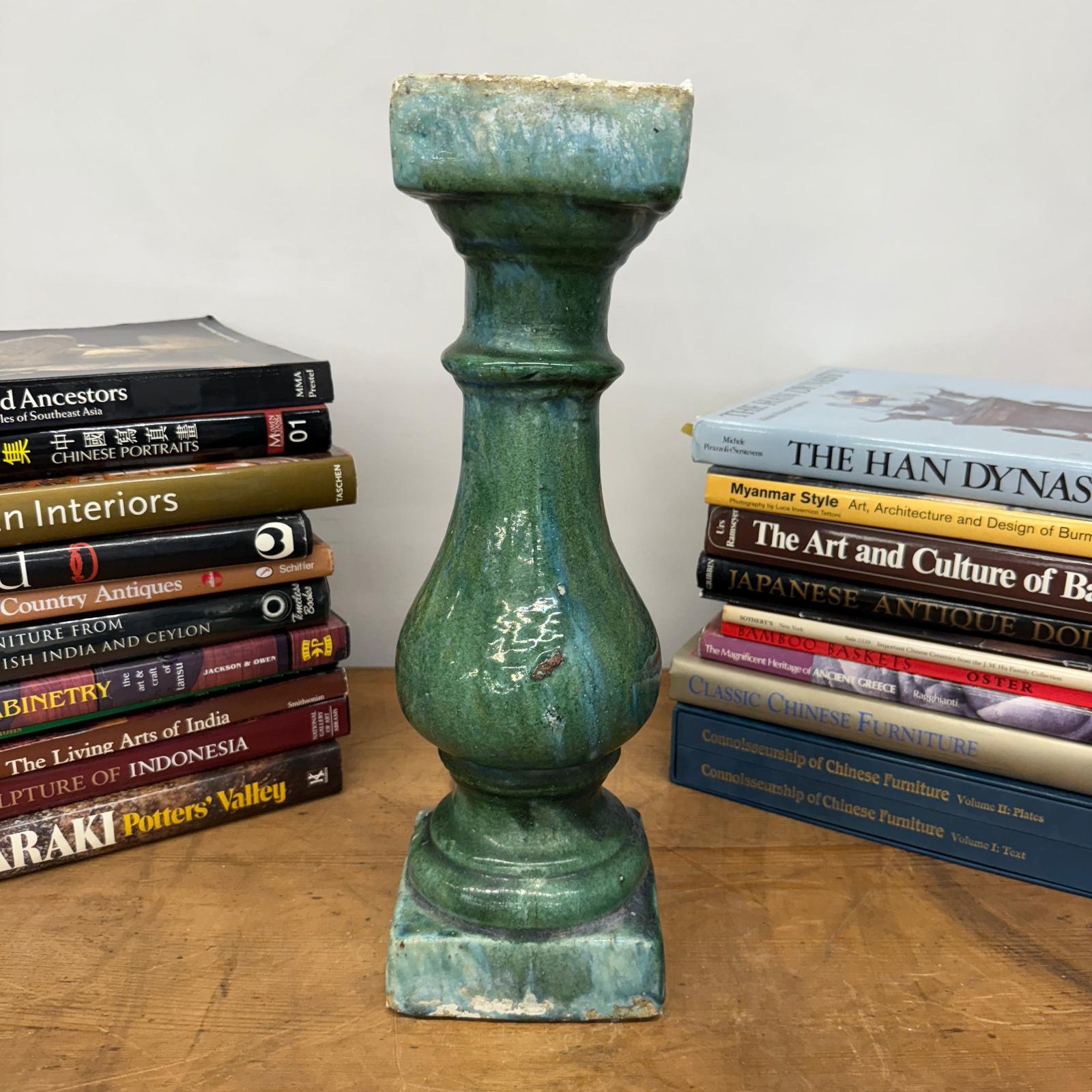 Green Glaze Ceramic Columns with Weathered Texture - FEA Home