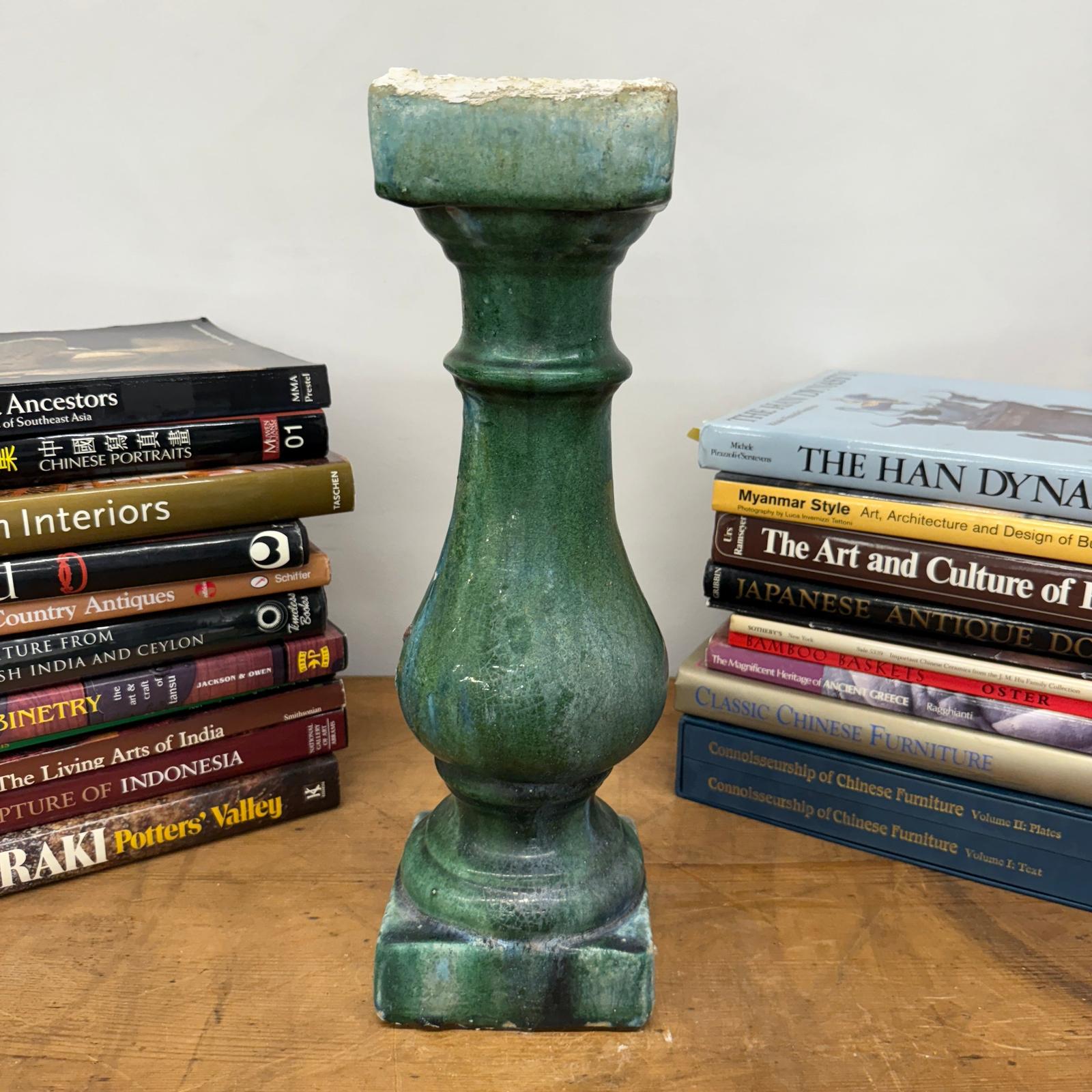 Green Glaze Ceramic Columns with Weathered Texture - FEA Home