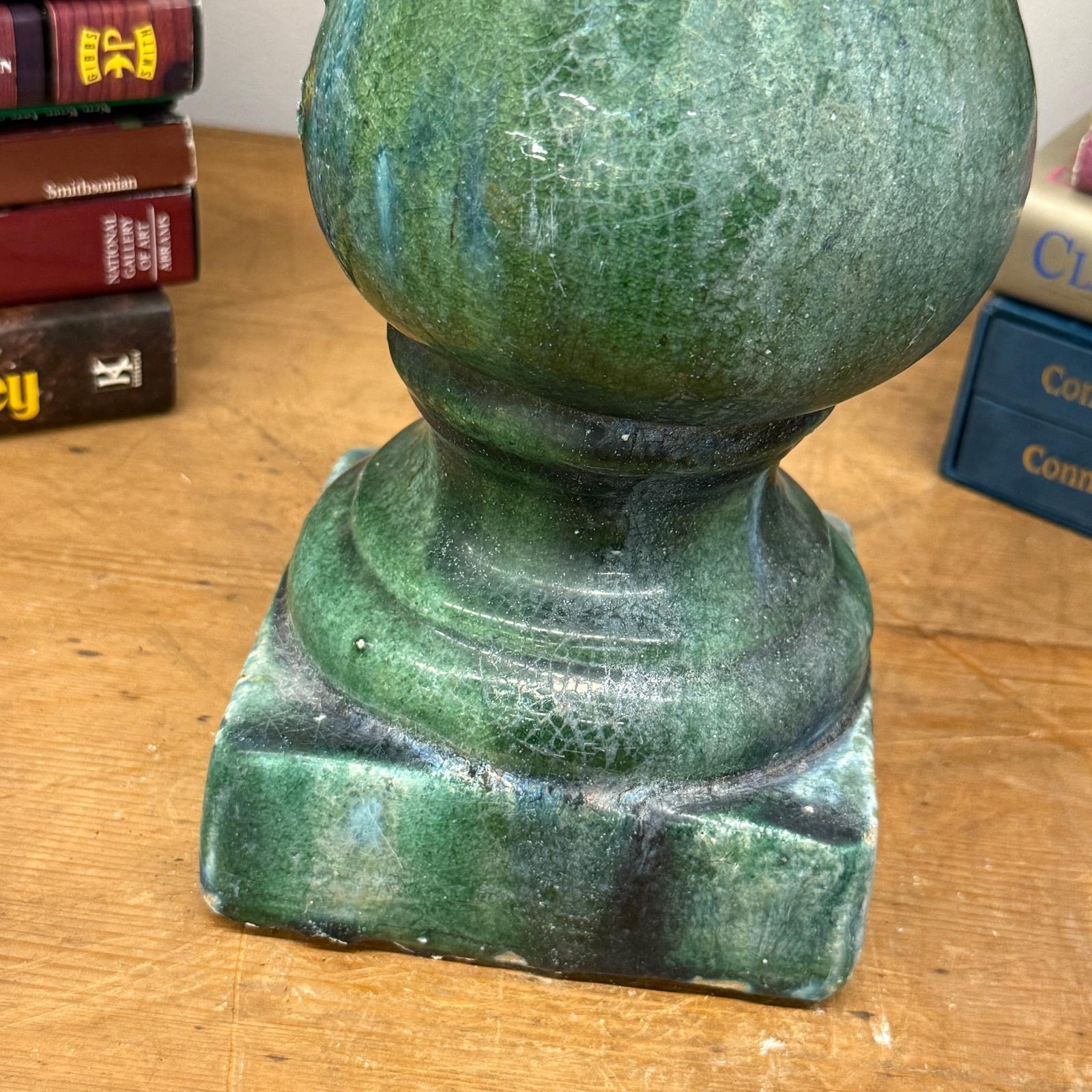 Green Glaze Ceramic Columns with Weathered Texture - FEA Home