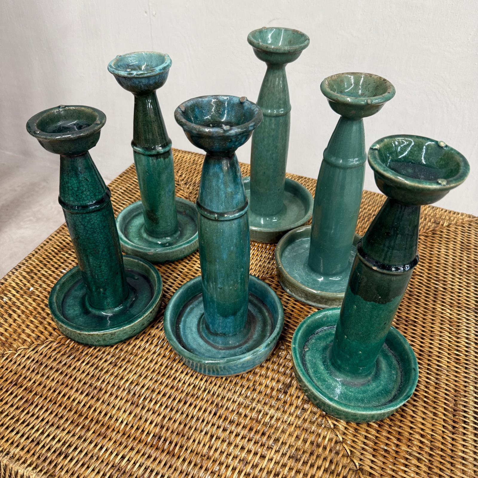 Green Glazed Ceramic Candle Holders in Varying Shades - FEA Home