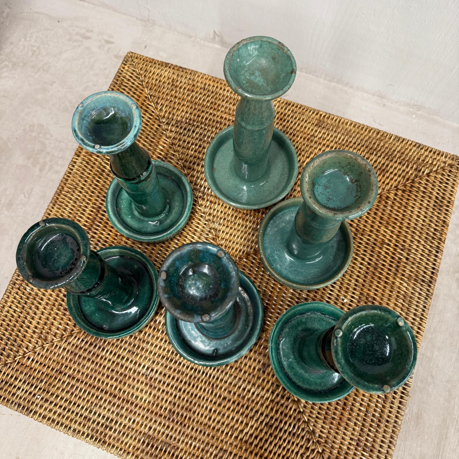 Green Glazed Ceramic Candle Holders in Varying Shades - FEA Home