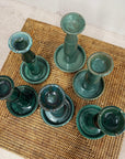 Green Glazed Ceramic Candle Holders in Varying Shades - FEA Home