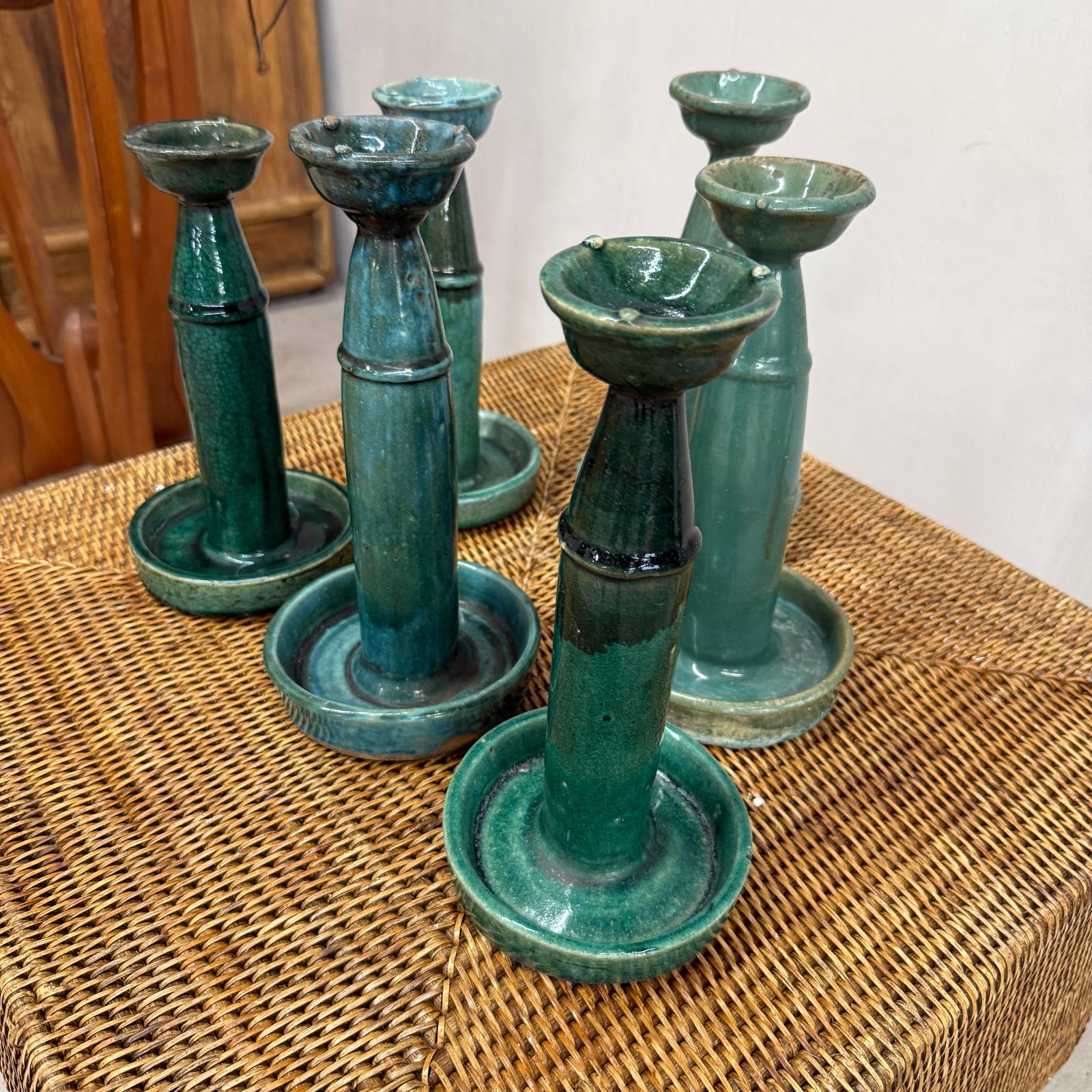 Green Glazed Ceramic Candle Holders in Varying Shades - FEA Home