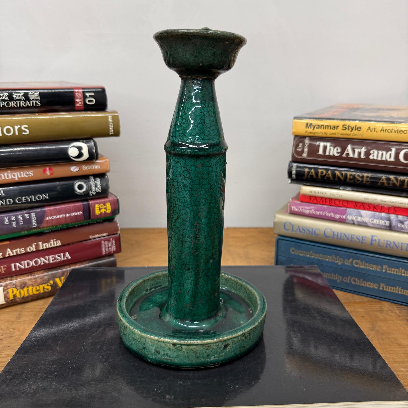 Green Glazed Ceramic Candle Holders in Varying Shades - FEA Home