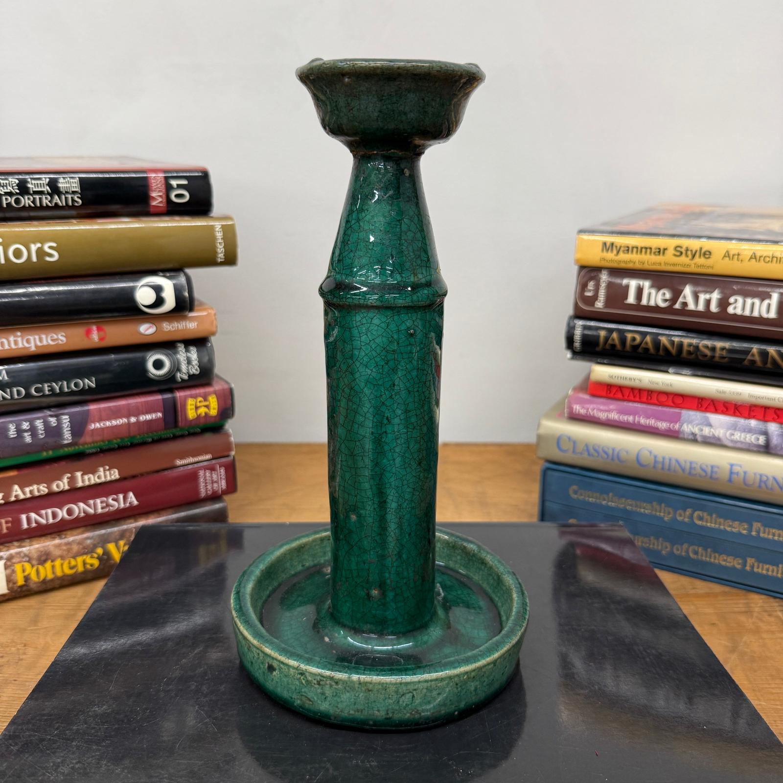 Green Glazed Ceramic Candle Holders in Varying Shades - FEA Home