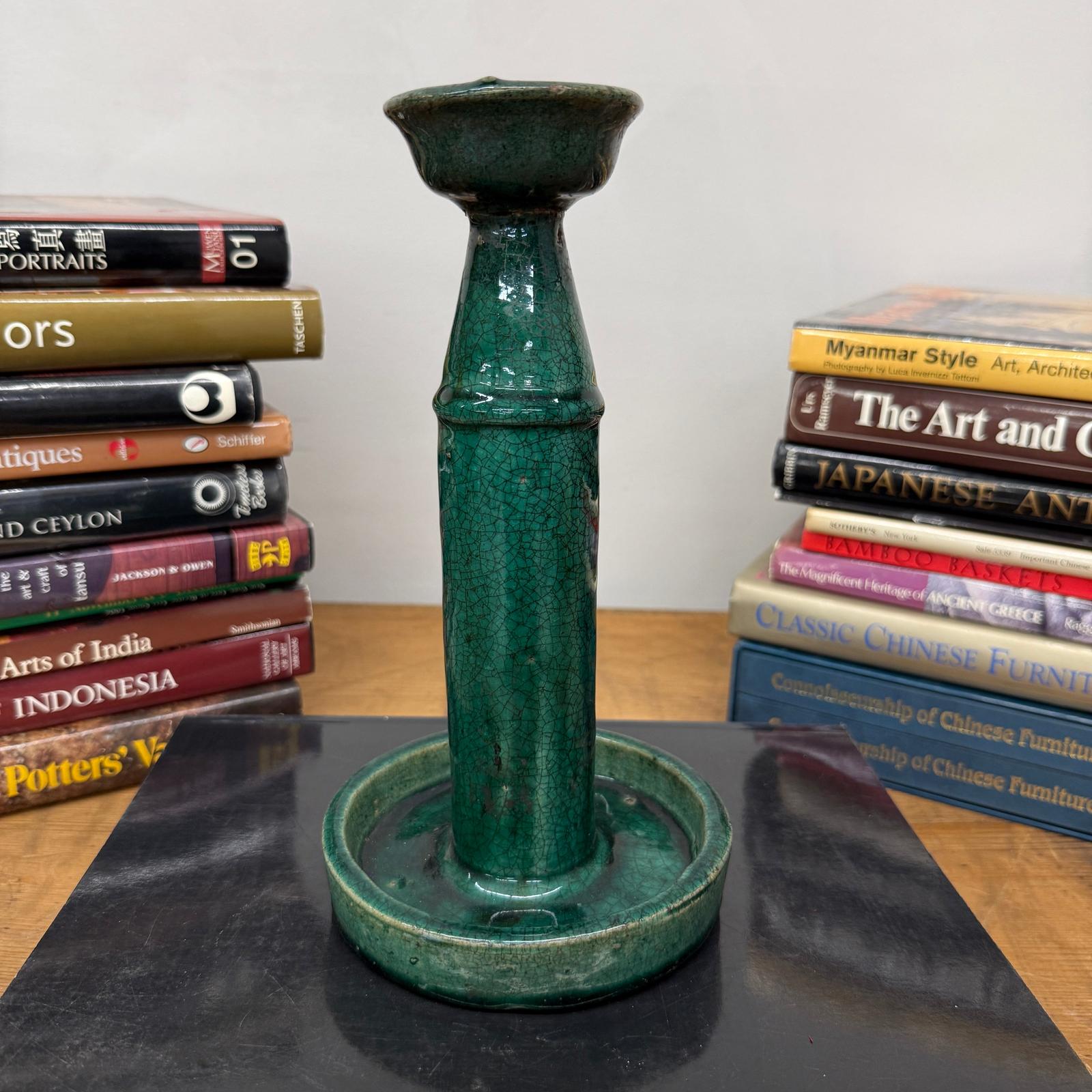 Green Glazed Ceramic Candle Holders in Varying Shades - FEA Home