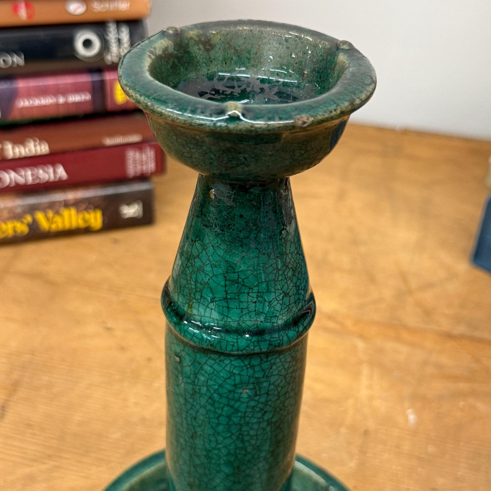 Green Glazed Ceramic Candle Holders in Varying Shades - FEA Home