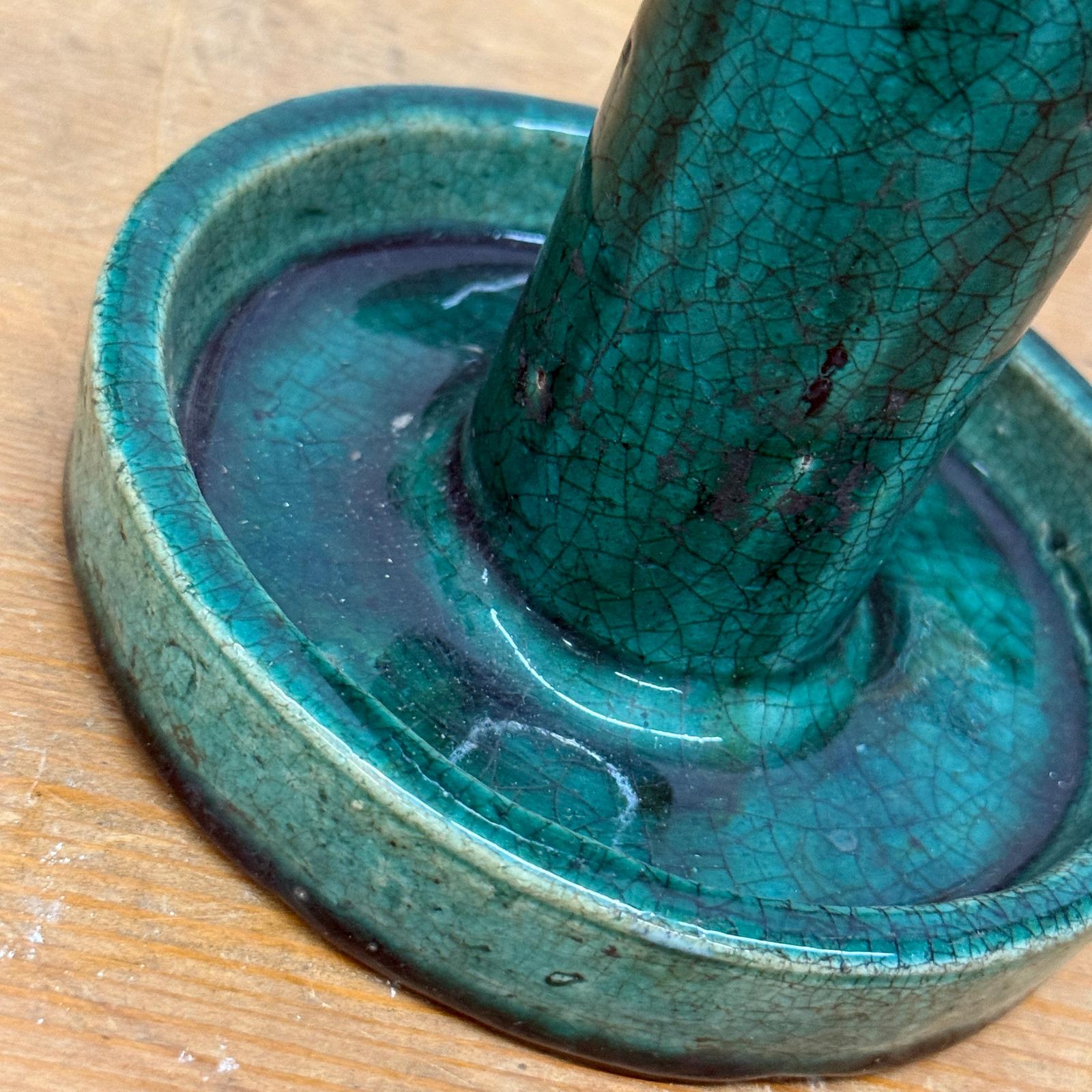 Green Glazed Ceramic Candle Holders in Varying Shades - FEA Home