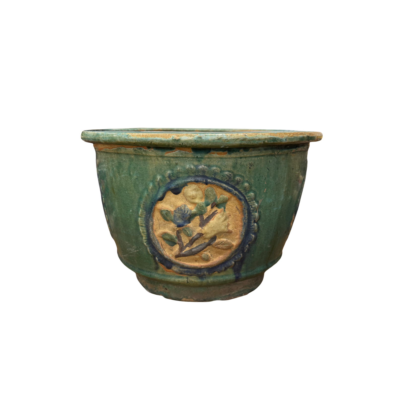 Green Planter with Floral Relief Design - FEA Home