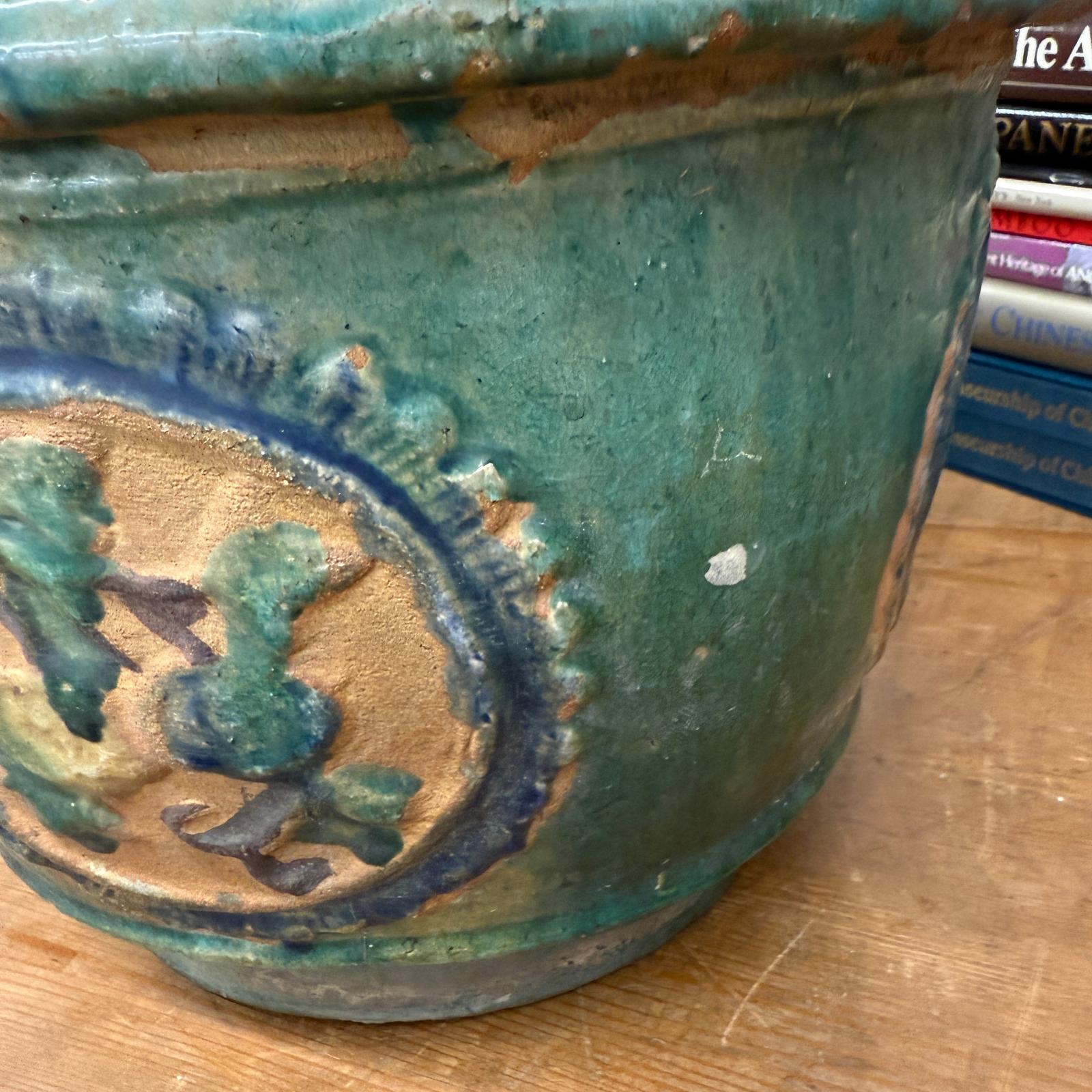 Green Planter with Floral Relief Design - FEA Home