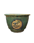 Green Planter with Floral Relief Design - FEA Home