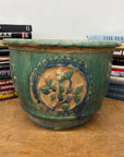Green Planter with Floral Relief Design - FEA Home
