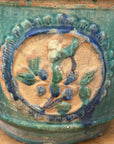 Green Planter with Floral Relief Design - FEA Home