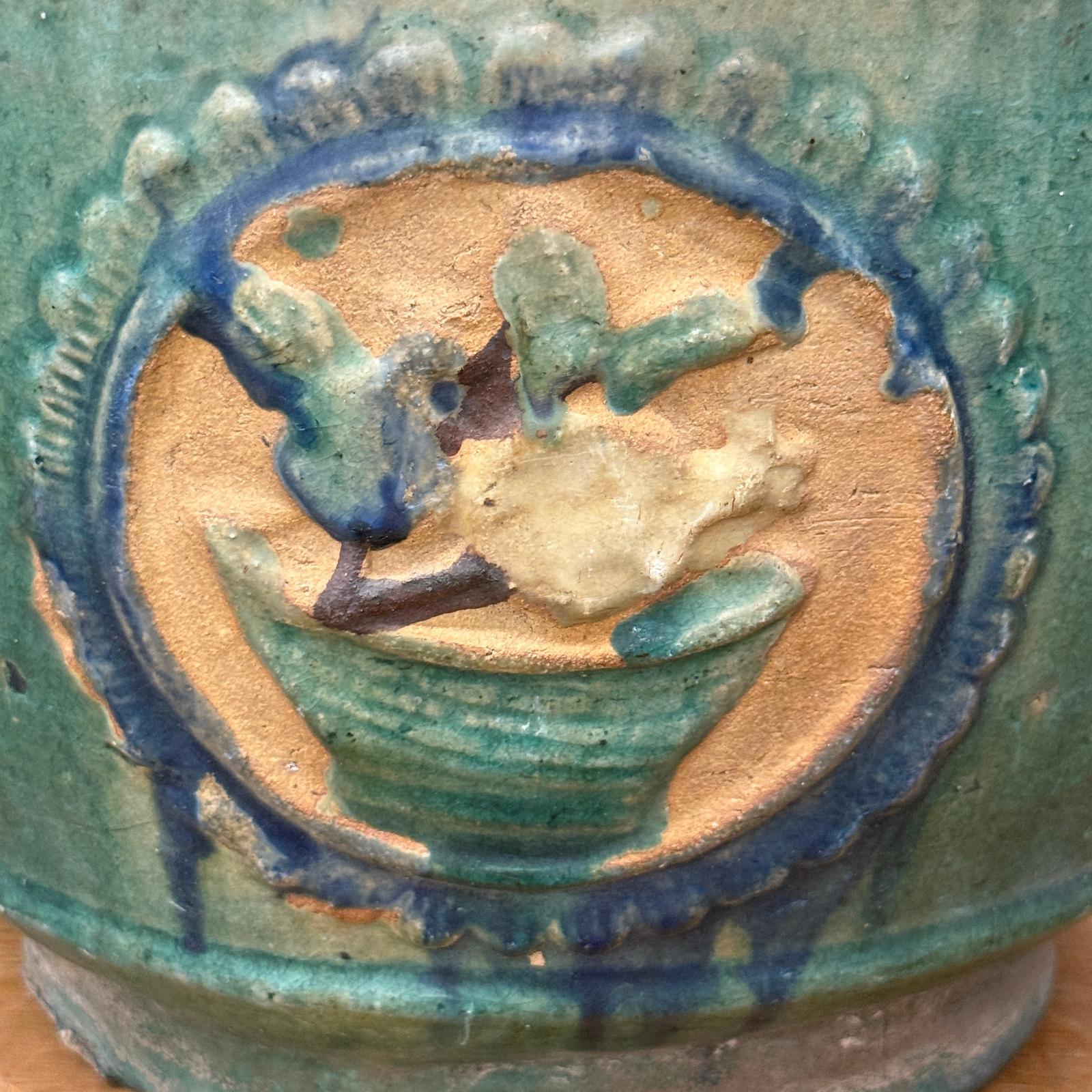 Green Planter with Floral Relief Design - FEA Home
