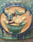 Green Planter with Floral Relief Design - FEA Home