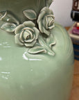 Green Vase with Botanical Theme Handles & Scalloped Top - FEA Home