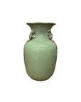 Green Vase with Botanical Theme Handles & Scalloped Top - FEA Home