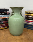 Green Vase with Botanical Theme Handles & Scalloped Top - FEA Home