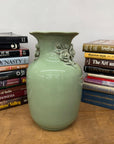 Green Vase with Botanical Theme Handles & Scalloped Top - FEA Home