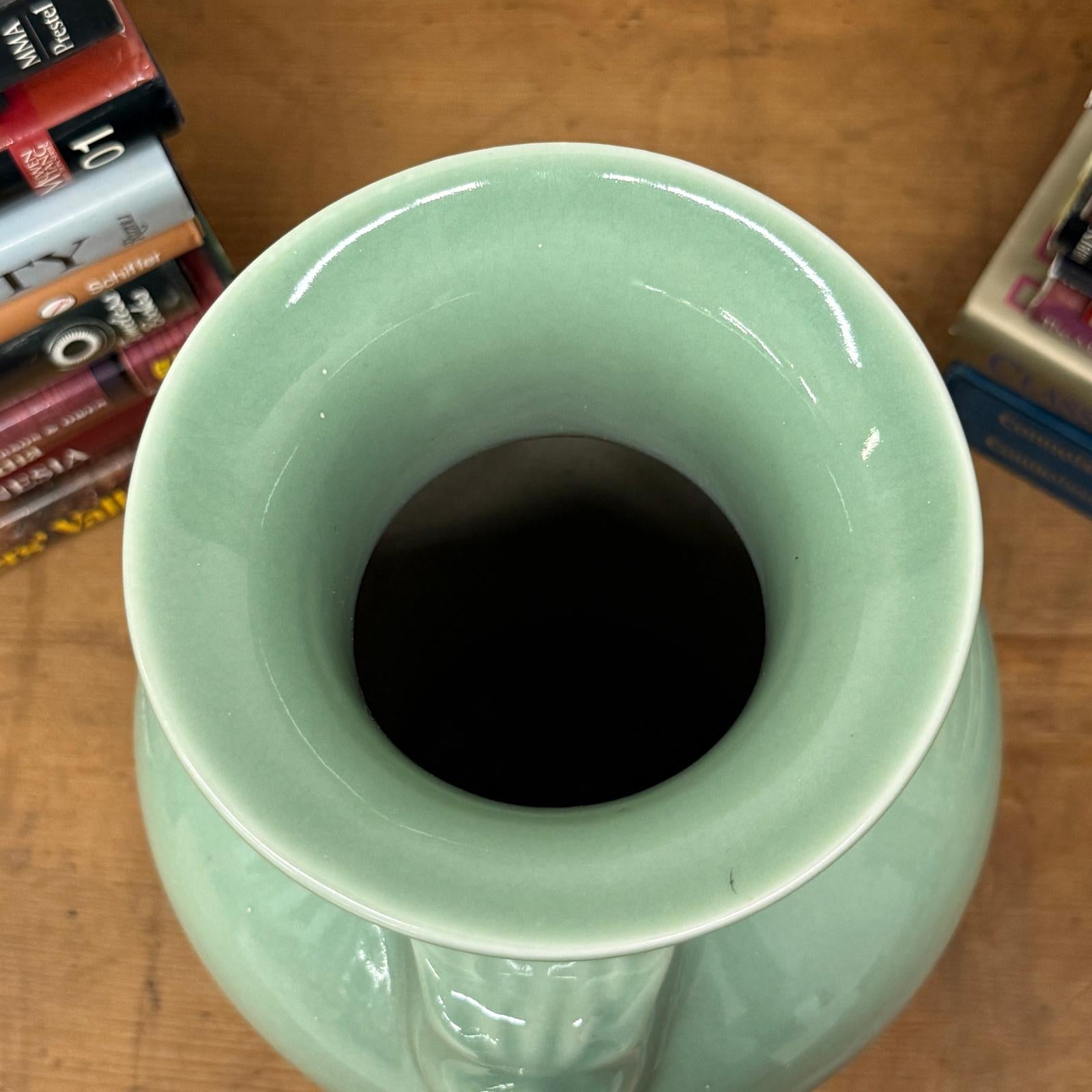 Guardian's Embrace Celadon Green Ceramic Vase Flared Rim, SKU , image 10