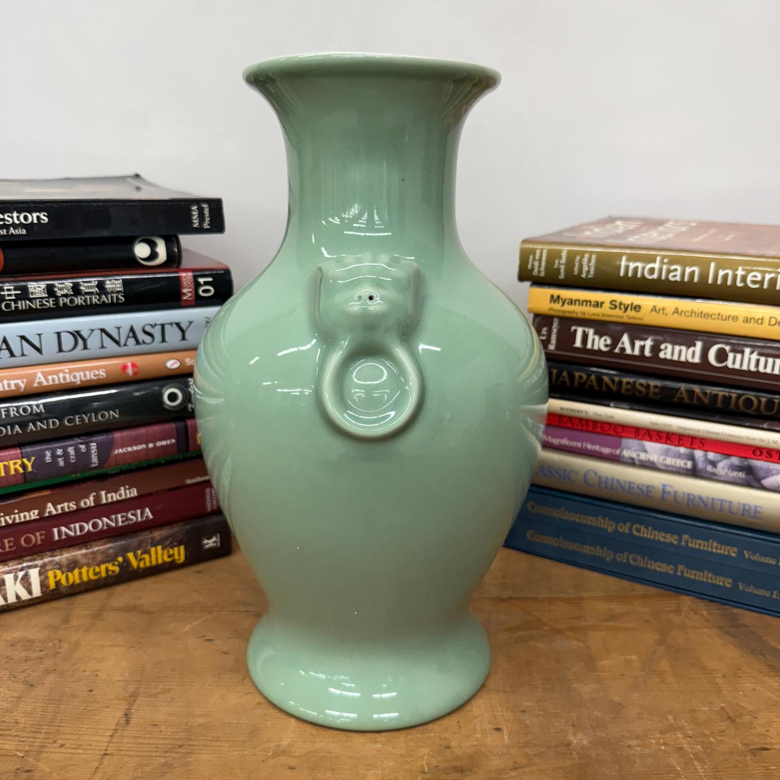 Guardian's Embrace Celadon Green Ceramic Vase Flared Rim, SKU , image 3