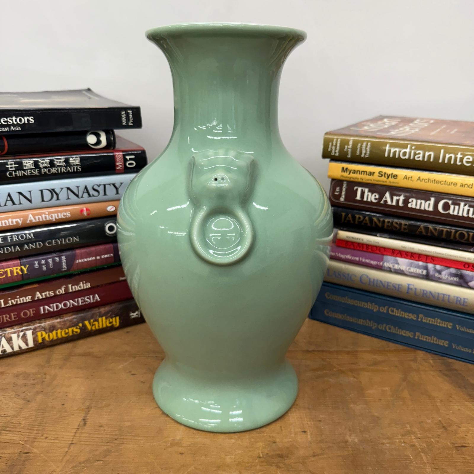 Guardian's Embrace Celadon Green Ceramic Vase Flared Rim, SKU , image 6
